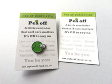 Load image into Gallery viewer, Ha pea, a happy pea of positivity enamel pin, self care, you be you, a cute positive gift