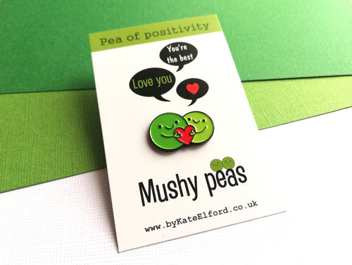 Mushy peas, pea of positivity enamel pin, cute peas and love heart. positive gift for someone special, best friend, boyfriend, girlfriend