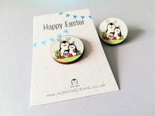 Load image into Gallery viewer, Easter penguins, wooden Easter pin, penguin bunny