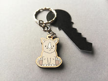 Load image into Gallery viewer, Tiny rhino keyring, mini rhinoceros wooden key fob, eco friendly wood
