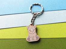 Load image into Gallery viewer, Tiny rhino keyring, mini rhinoceros wooden key fob, eco friendly wood