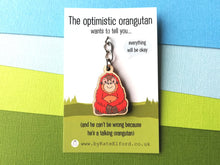 Load image into Gallery viewer, Mini optimistic orangutan keyring, tiny wooden key fob, eco friendly wood, bag charm