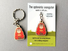 Load image into Gallery viewer, Mini optimistic orangutan keyring, tiny wooden key fob, eco friendly wood, bag charm