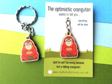 Load image into Gallery viewer, Mini optimistic orangutan keyring, tiny wooden key fob, eco friendly wood, bag charm