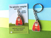 Load image into Gallery viewer, Mini optimistic orangutan keyring, tiny wooden key fob, eco friendly wood, bag charm