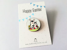 Load image into Gallery viewer, Easter penguins, wooden Easter pin, penguin bunny