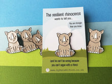 Load image into Gallery viewer, Resilient rhino enamel pin, positive gift, you are stronger than you know, positive pin