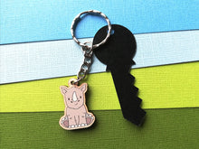 Load image into Gallery viewer, Tiny rhino keyring, mini rhinoceros wooden key fob, eco friendly wood