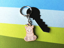 Load image into Gallery viewer, Tiny rhino keyring, mini rhinoceros wooden key fob, eco friendly wood