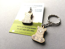 Load image into Gallery viewer, Mini resilient rhino keyring, mini wooden rhinoceros key fob, eco friendly wood, key chain, positive gift