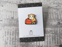 Load image into Gallery viewer, Guinea pig and pumpkin enamel pin, autumn pin, Halloween guinea pig enamel pins
