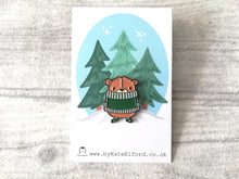 Load image into Gallery viewer, Cute brown bear wearing a dark green jumper enamel pin
