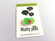 Load image into Gallery viewer, Pea of positivity magnet, tiny recycled acrylic, mini cute happy pea, positive gift, friendship, supportive, care, fridge magnet
