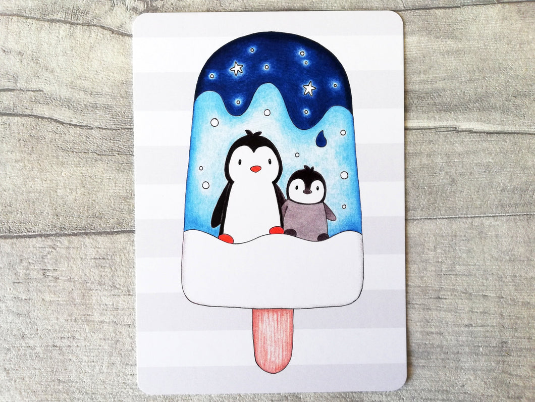 Ice lolly penguin postcard