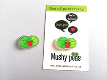 Load image into Gallery viewer, Pea of positivity magnet, tiny recycled acrylic, mini cute happy pea, positive gift, friendship, supportive, care, fridge magnet
