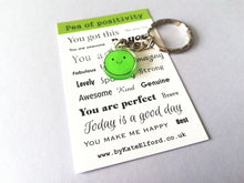 Load image into Gallery viewer, Pea of positivity keyring, mini cute happy charm, positive key fob, friendship, supportive, recycled acrylic
