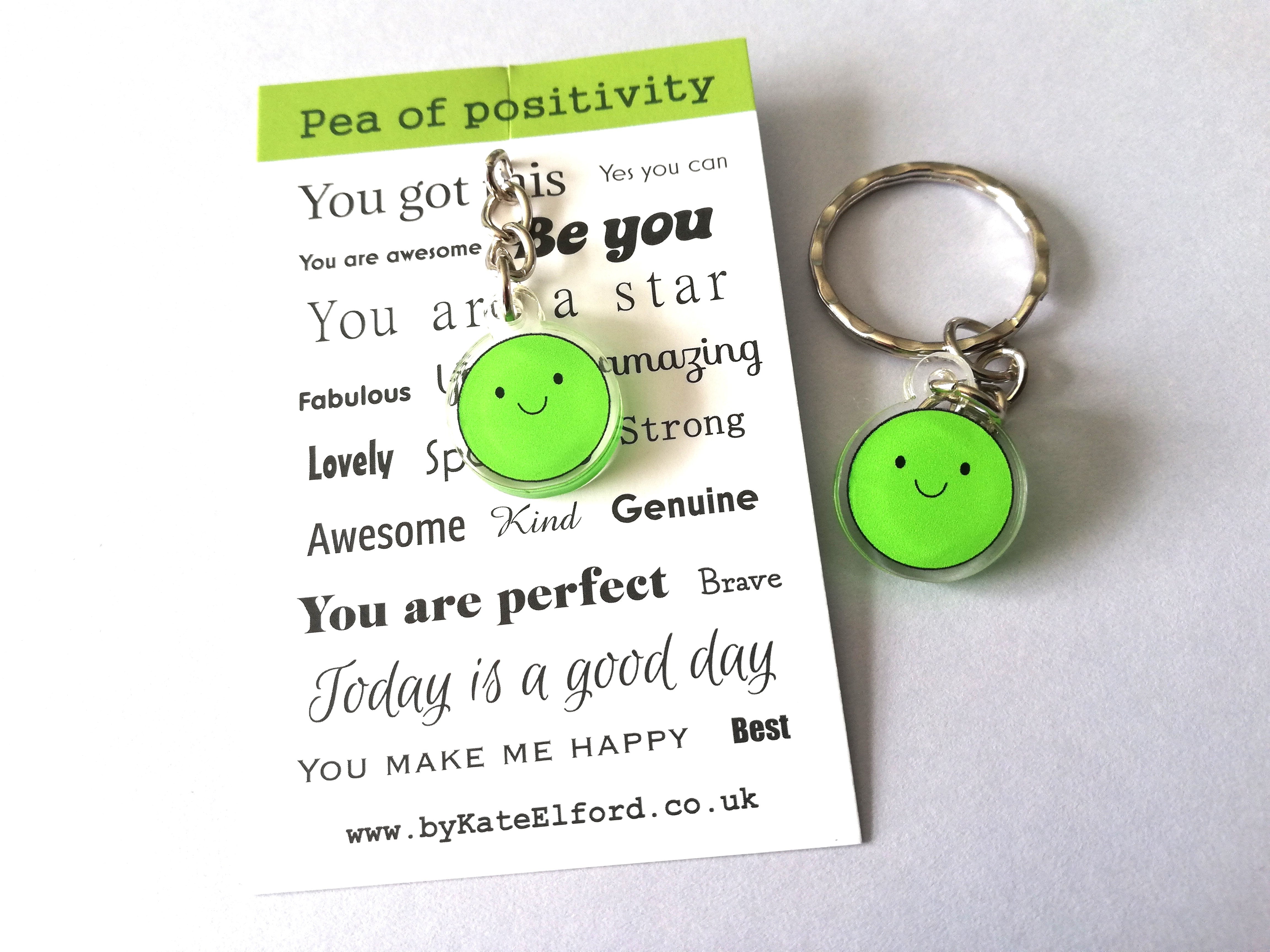 Pea of positivity recycled acrylic keyring – by Kate Elford