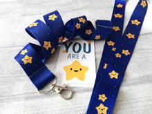 Load image into Gallery viewer, Gold star  and deep blue lanyard. You are a star quick release, ID holder
