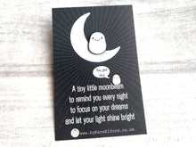 Load image into Gallery viewer, Seconds - A little moon beam enamel pin, tiny cute, positive enamel gift, dream, tiny glitter moonbeam pin
