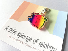 Load image into Gallery viewer, A little splodge of rainbow stitch marker, cute positive charm, happy recycled acrylic

