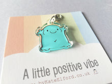 Load image into Gallery viewer, A positive vibe stitch marker, cute positive charm, friendship, positivity, supportive, care, recycled acrylic
