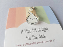 Load image into Gallery viewer, A little bit of light for the dark stitch marker, cute positive charm, care and positivity, recycled acrylic
