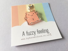 Load image into Gallery viewer, A fuzzy feeling stitch marker, cute positive charm, friendship, positivity, love, happiness recycled acrylic
