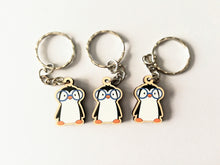 Load image into Gallery viewer, Penguin in glasses keyring, mini wooden key fob, penguin key chain, eco friendly charm, responsibly resourced wood
