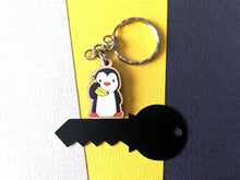 Load image into Gallery viewer, Tiny penguin keyring, mini penguin wooden key fob, ethically sourced wood, penguin key chain, bag charm
