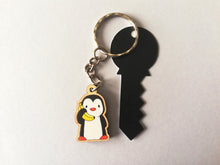 Load image into Gallery viewer, Tiny penguin keyring, mini penguin wooden key fob, ethically sourced wood, penguin key chain, bag charm
