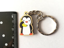 Load image into Gallery viewer, Tiny penguin keyring, mini penguin wooden key fob, ethically sourced wood, penguin key chain, bag charm
