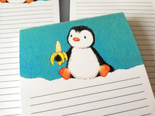 Load image into Gallery viewer, Penguin shopping list notepad. Go bananas, write a list, DL jotter pad
