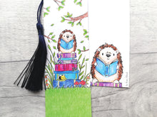 Load image into Gallery viewer, Hedgehog bookmark, page marker, bookmark gift, bumble bee, optional tassel
