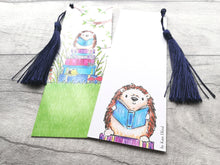 Load image into Gallery viewer, Hedgehog bookmark, page marker, bookmark gift, bumble bee, optional tassel
