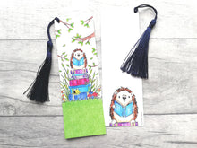 Load image into Gallery viewer, Hedgehog bookmark, page marker, bookmark gift, bumble bee, optional tassel
