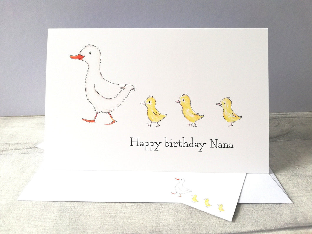 Nana birthday card, happy birthday duck and ducklings card