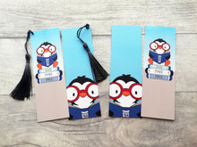 Load image into Gallery viewer, Penguins bookmark, one more page, page marker, bookmark gift, book lover, optional tassel
