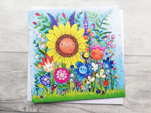 Load image into Gallery viewer, Happy flower card, blank for any occasion, happy birthday, thank you, just to say. Flower garden
