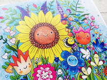 Load image into Gallery viewer, Happy flower card, blank for any occasion, happy birthday, thank you, just to say. Flower garden
