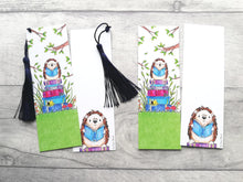 Load image into Gallery viewer, Hedgehog bookmark, page marker, bookmark gift, bumble bee, optional tassel
