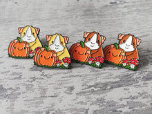 Load image into Gallery viewer, Guinea pig and pumpkin enamel pin, autumn pin, Halloween guinea pig enamel pins
