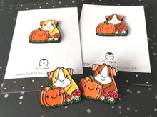 Load image into Gallery viewer, Guinea pig and pumpkin enamel pin, autumn pin, Halloween guinea pig enamel pins
