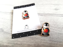 Load image into Gallery viewer, Penguin and pumpkin wooden pin
