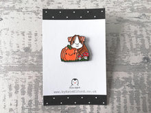 Load image into Gallery viewer, Guinea pig and pumpkin enamel pin, autumn pin, Halloween guinea pig enamel pins
