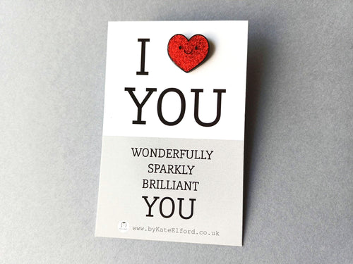 Red Heart Mini Enamel Pin: I Love You, Wonderfully Sparkly Brilliant You