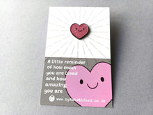 Load image into Gallery viewer, Pink Heart Enamel Pin: A Reminder of How Loved And, Amazing You Are Gift

