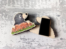 Load image into Gallery viewer, Little wooden mole magnet - Wooden magnet - Small wooden magnet - Responsibly sourced wood - Unique wooden gift - Decorative fridge magnet
