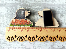Load image into Gallery viewer, Little wooden mole magnet - Wooden magnet - Small wooden magnet - Responsibly sourced wood - Unique wooden gift - Decorative fridge magnet
