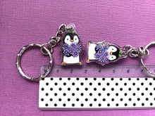 Load image into Gallery viewer, Penguin and flowers mini recycled acrylic keyring
