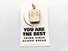 Load image into Gallery viewer, Sliced bread keyring - Positive keyring - Ethically sourced wood - Small wooden keyring - Unique gift idea - Motivational keyring
